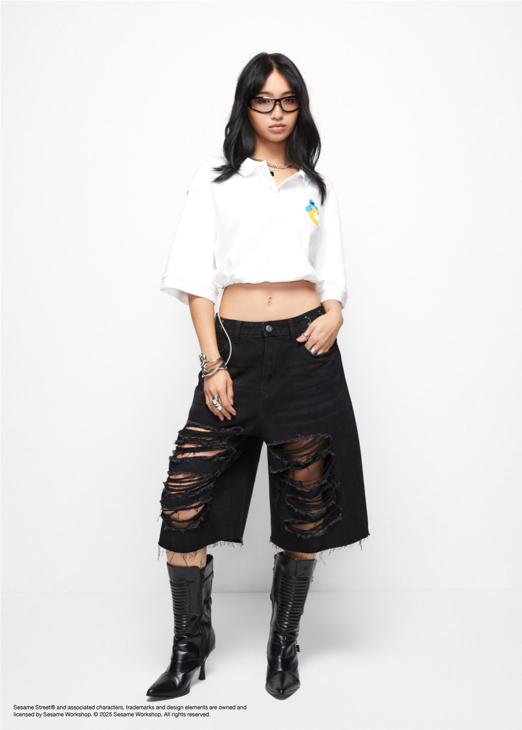 EMBROIDERED SESAME CROPPED POLO - CPS Chaps Official Store