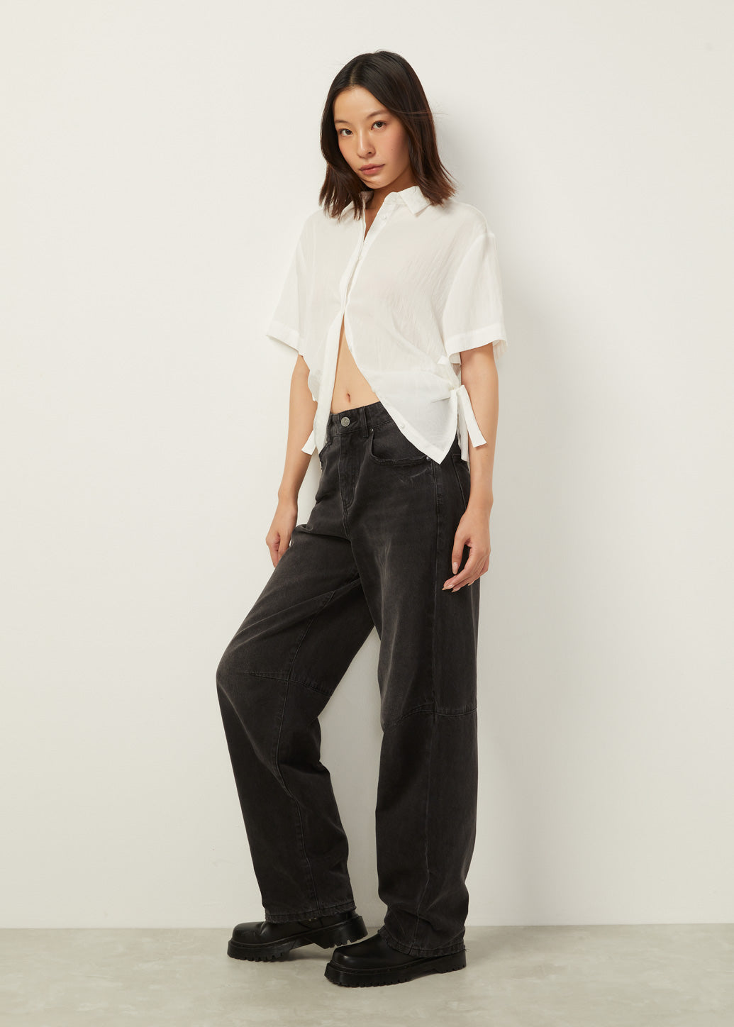 TIED SLIT OVERSIZED BLOUSE