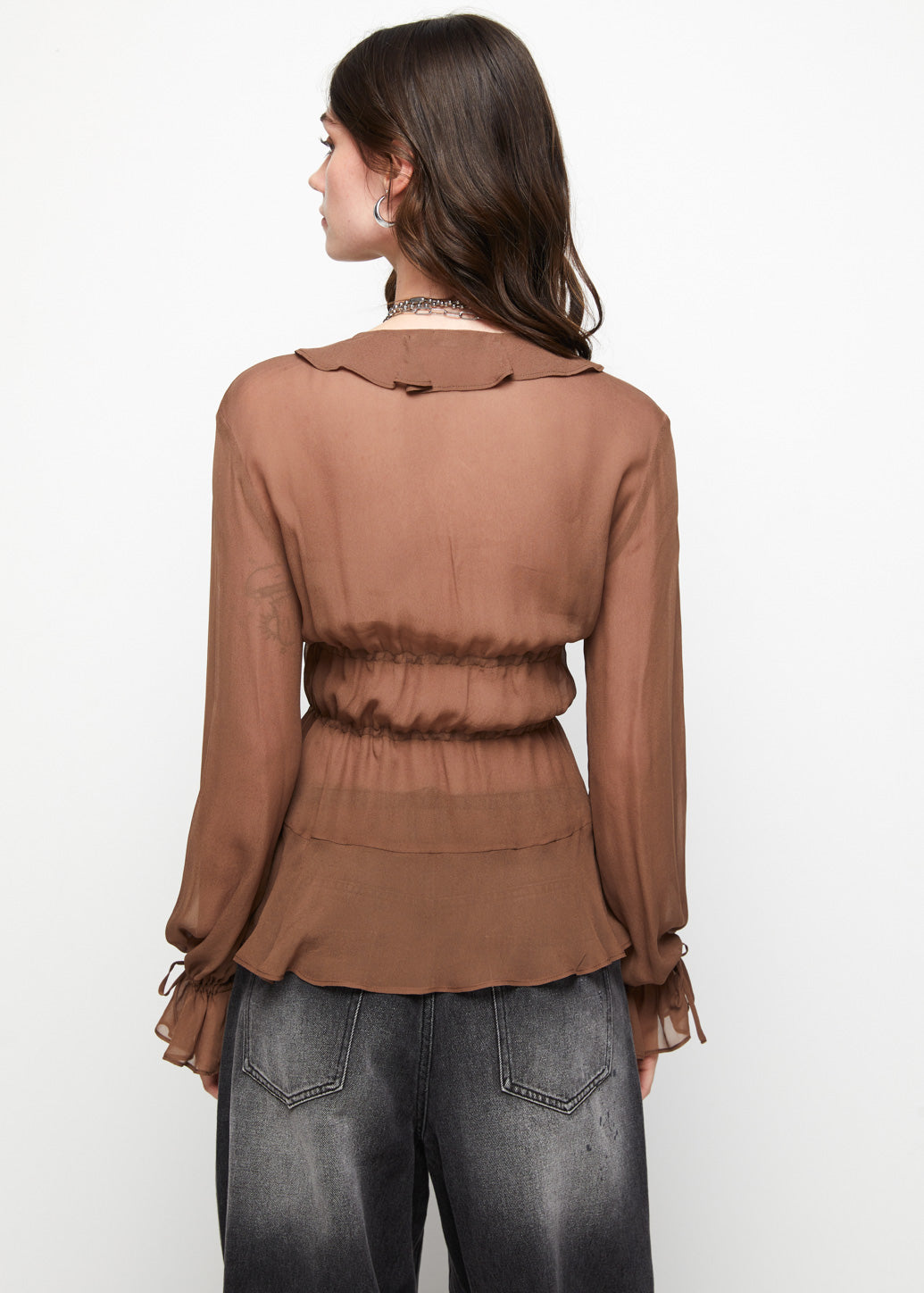 BROWN RUFFLE BLOUSE - CPS Chaps Official Store