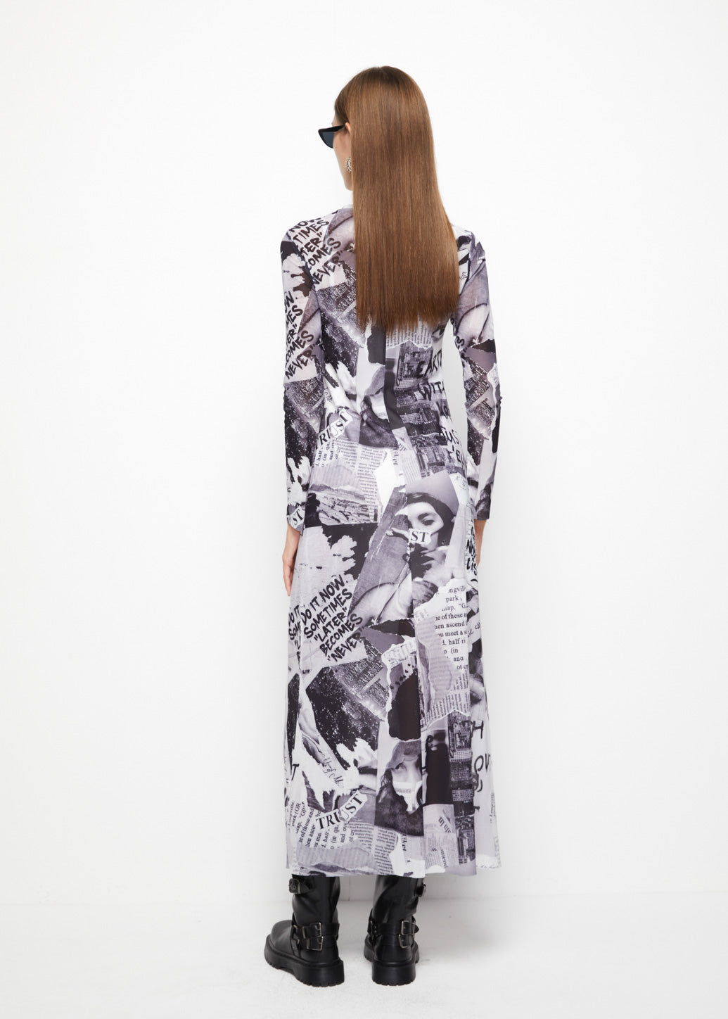 NEWSPAPER MESH MAXI DRESS - CPS Chaps Official Store