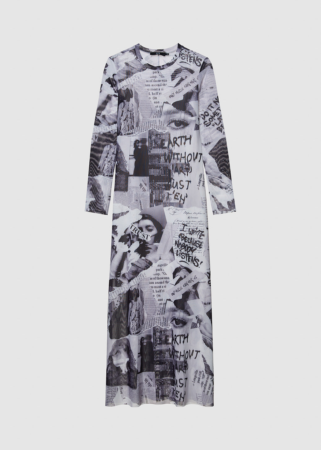 NEWSPAPER MESH MAXI DRESS - CPS Chaps Official Store