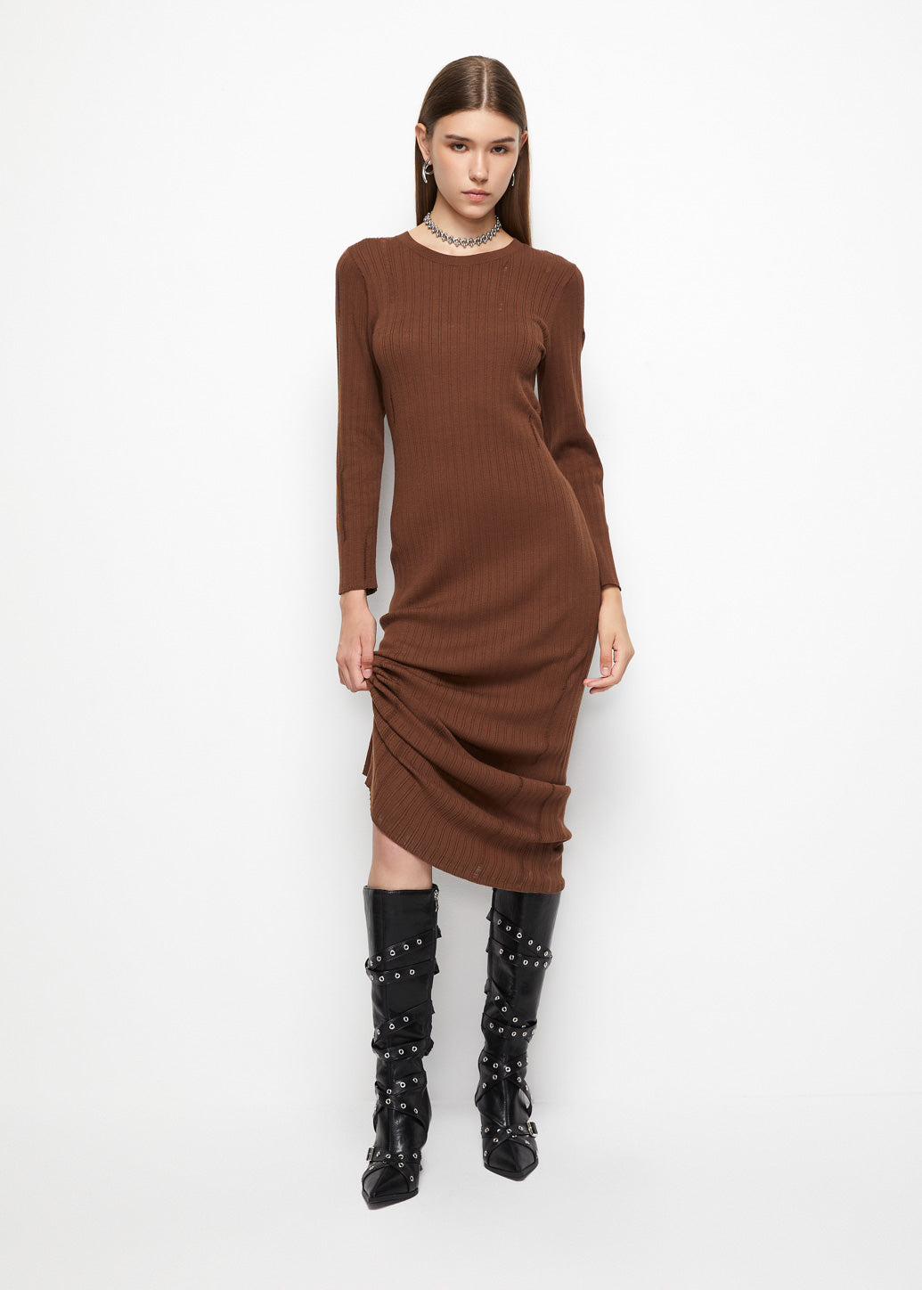 DISTRESSED KNITTED DRESS - CPS Chaps Official Store