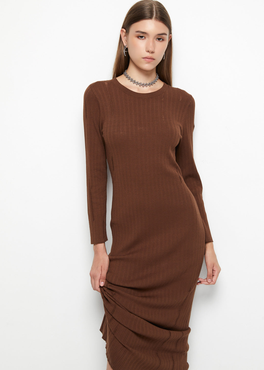 DISTRESSED KNITTED DRESS - CPS Chaps Official Store
