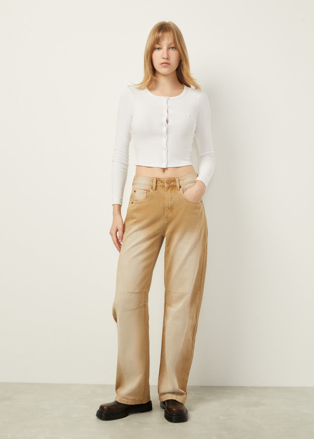 BROWN BARREL LEG JEANS
