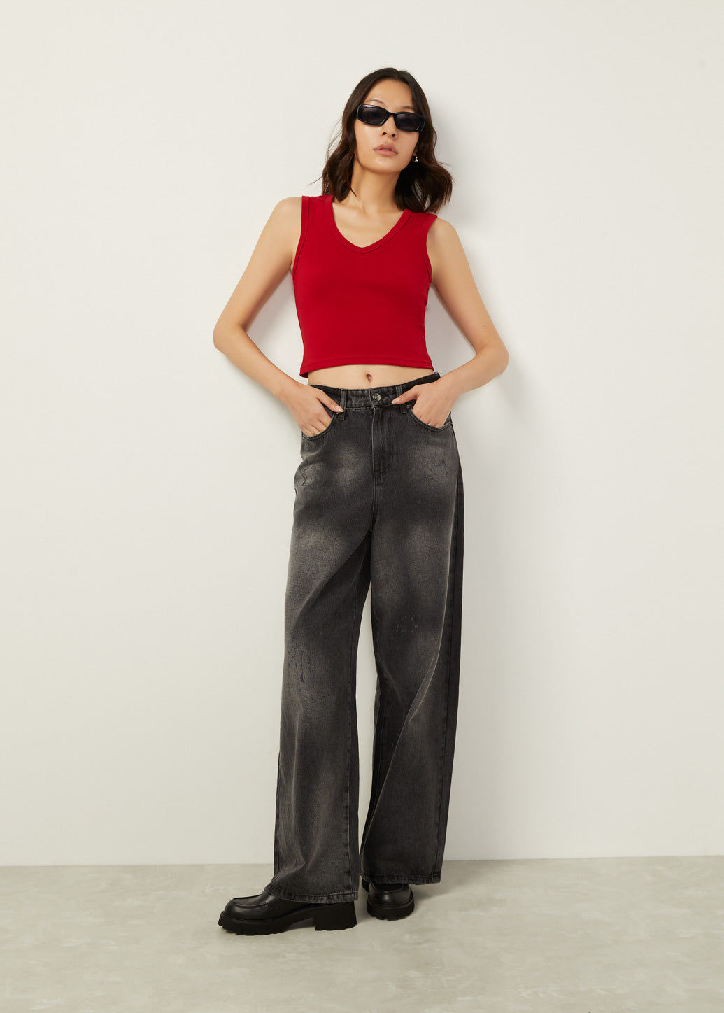 SUPERWIDE LEG WASHED JEANS
