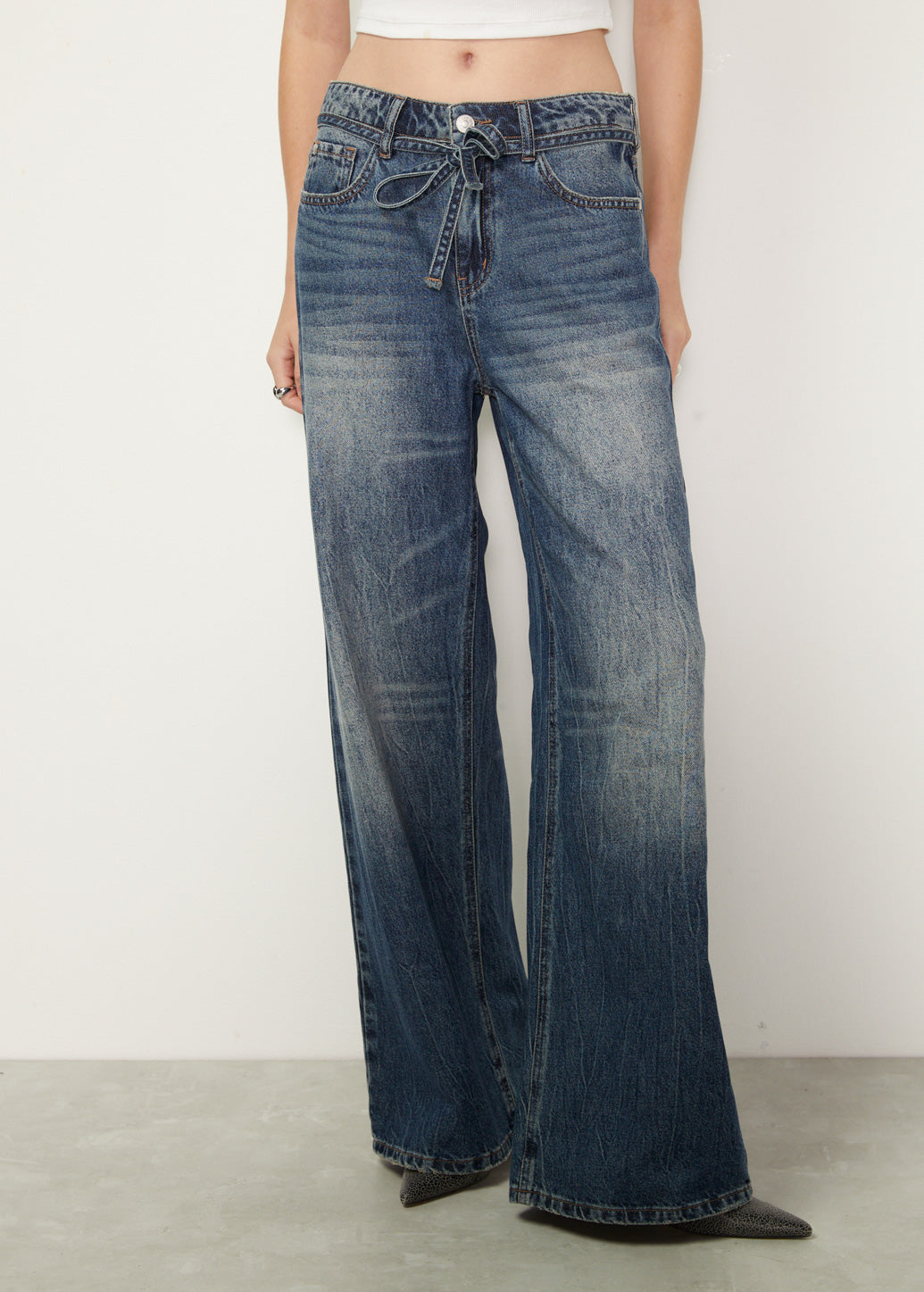 TIE WAIST WIDE LEG JEANS