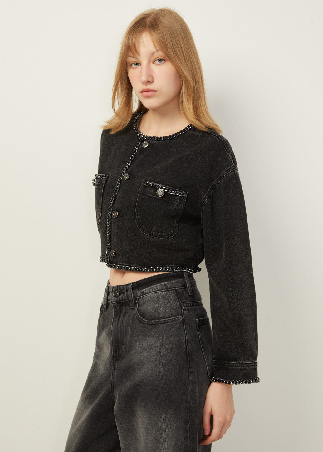 CHAIN TRIM JEANS JACKET