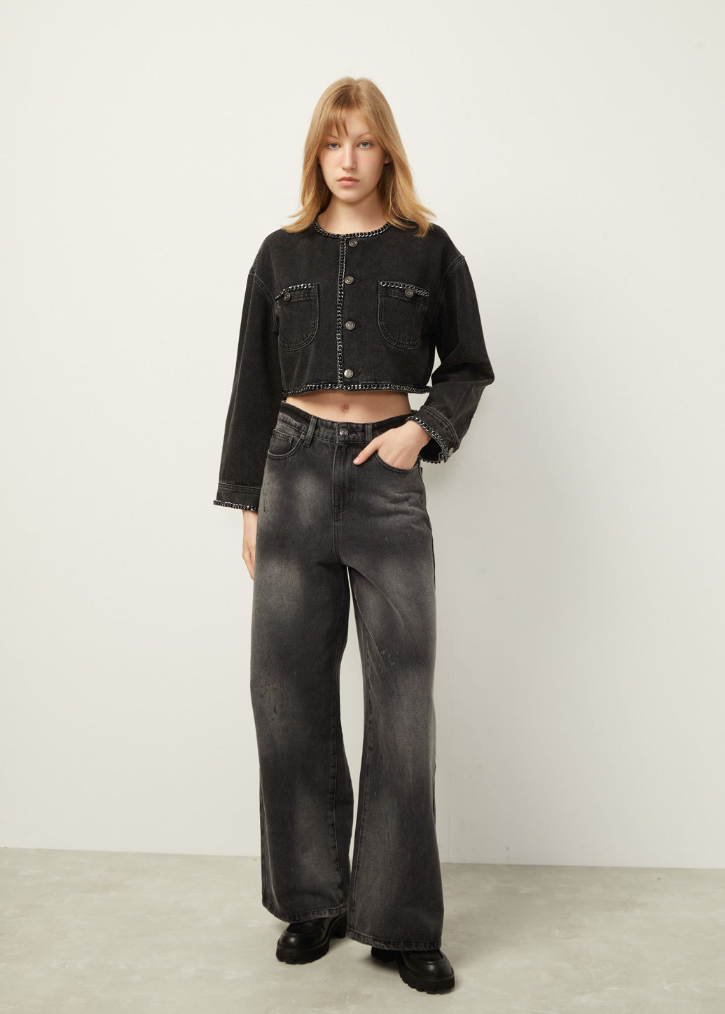 CHAIN TRIM JEANS JACKET