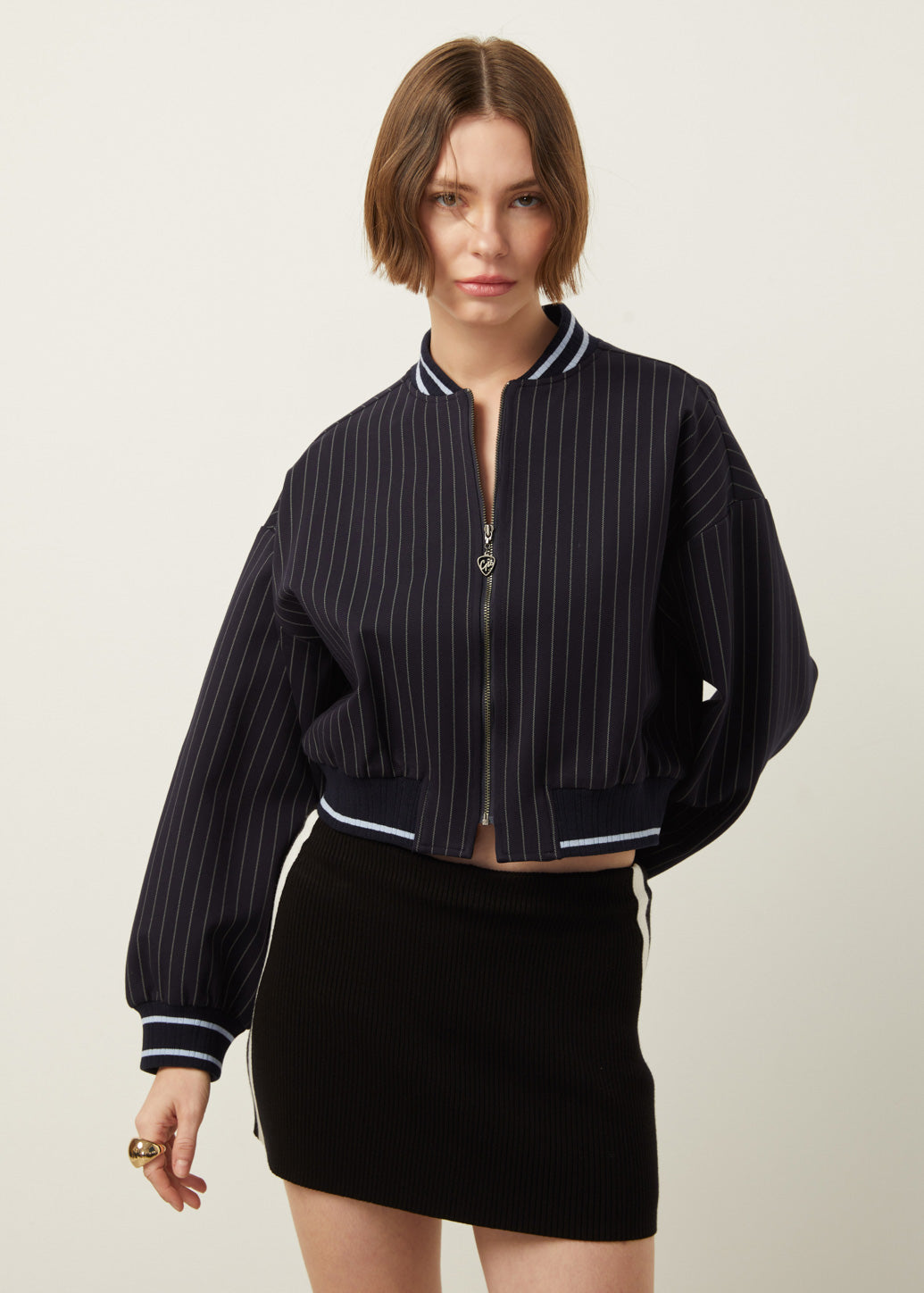 PINSTRIPE BOMBER JACKET