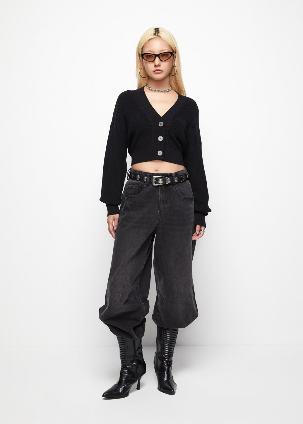 BASIC CROPPED KNITTED CARDIGAN - CPS Chaps Official Store