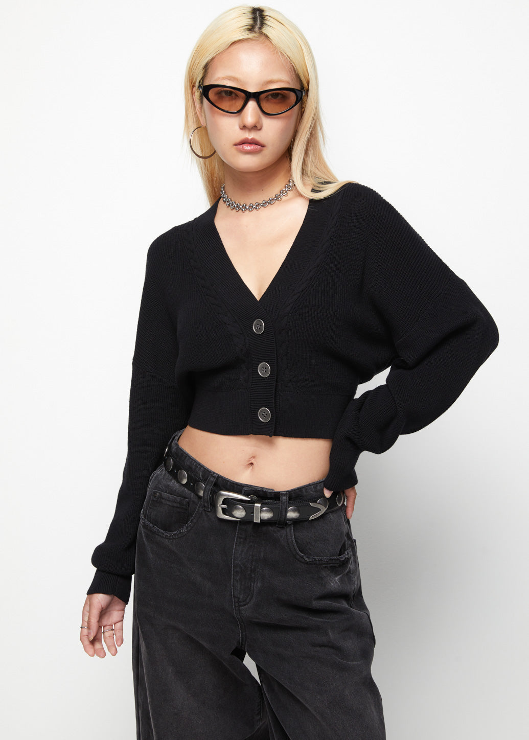 BASIC CROPPED KNITTED CARDIGAN - CPS Chaps Official Store