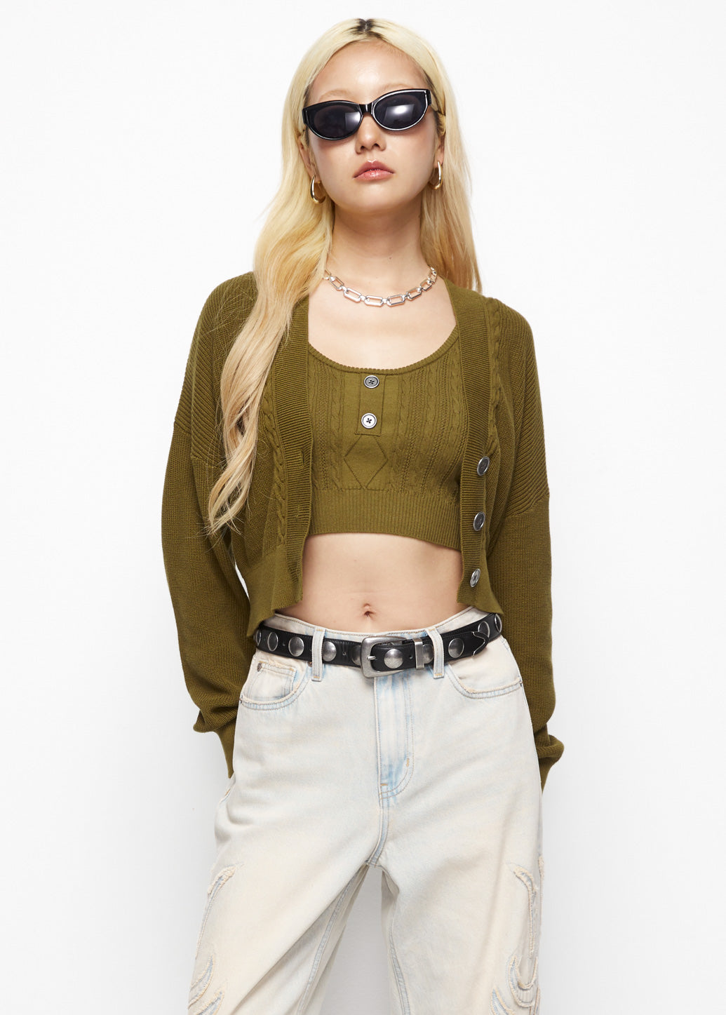 BASIC CROPPED KNITTED CARDIGAN - CPS Chaps Official Store