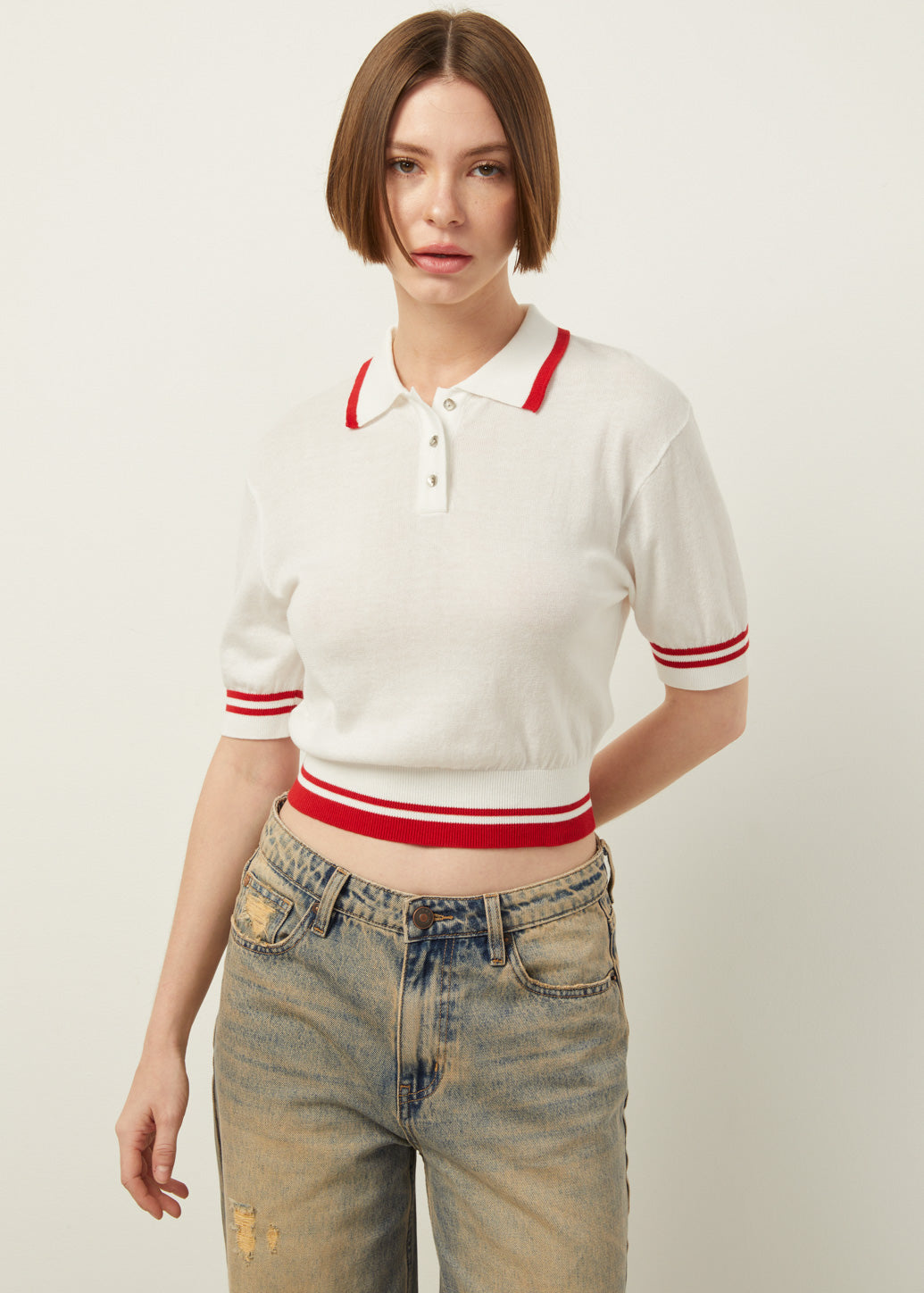 RIBBED CROPPED POLO