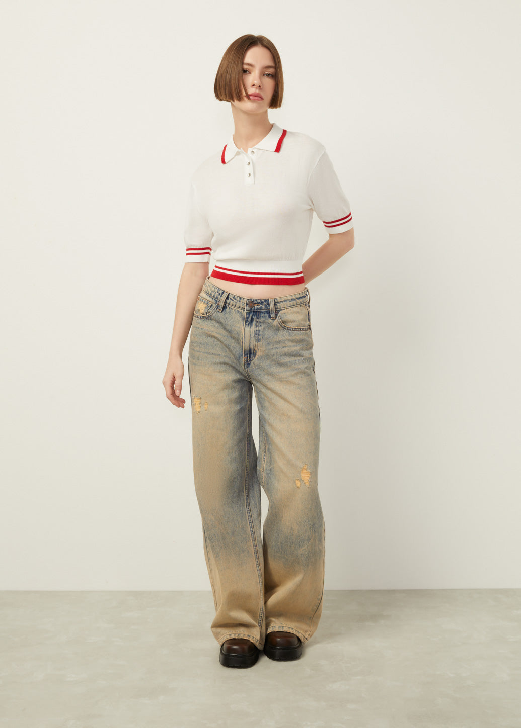 RIBBED CROPPED POLO