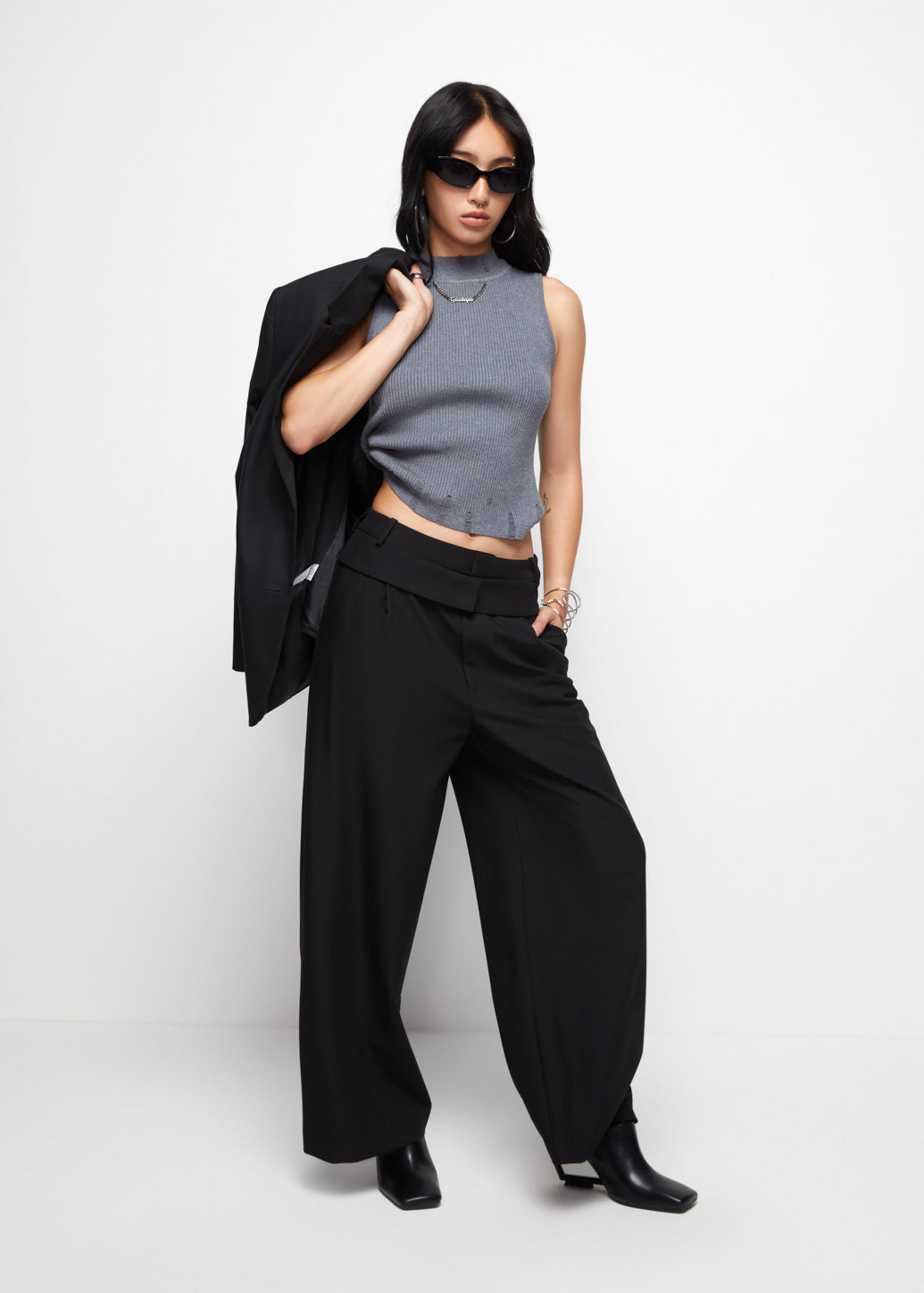 BUTTON DETAIL WIDE LEG PANTS