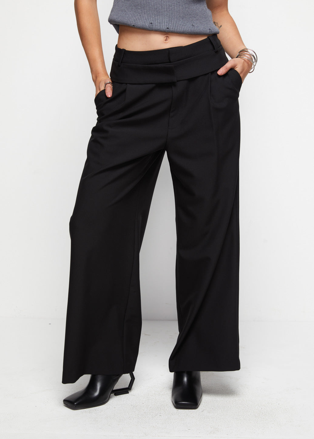 BUTTON DETAIL WIDE LEG PANTS