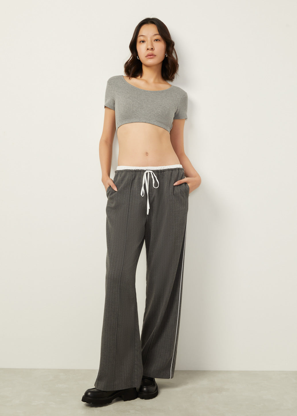 DOUBLE WAIST PINSTRIPE PANTS