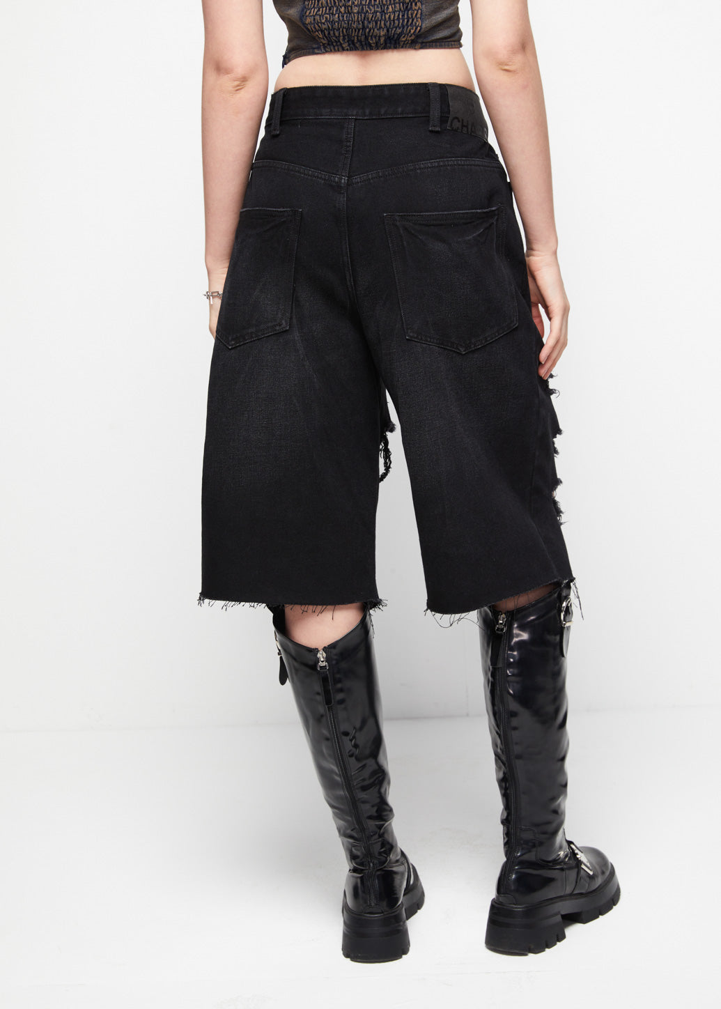 BLACK RIPPED JEANS SHORTS - CPS Chaps Official Store