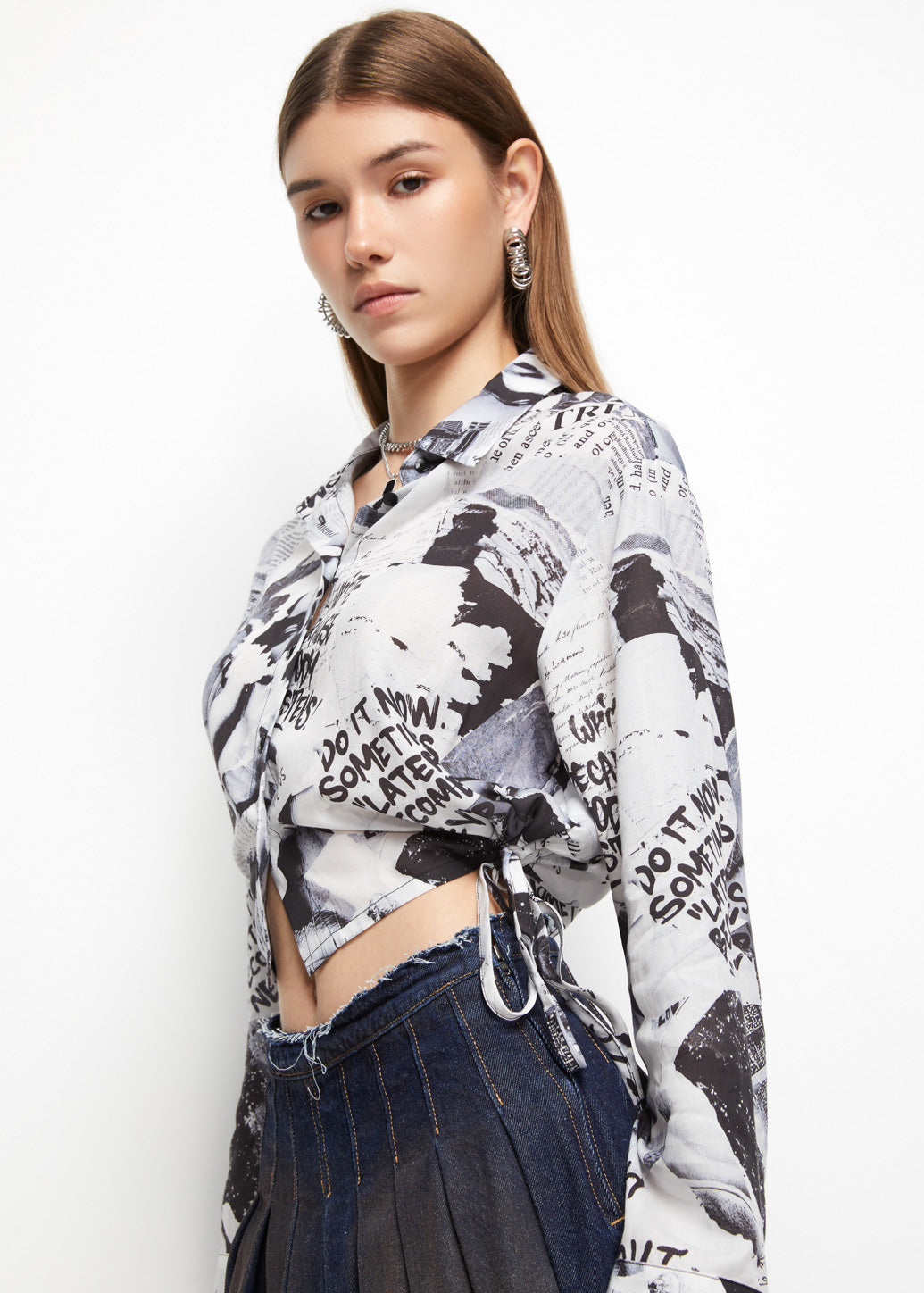 NEWSPAPER PRINTED BLOUSE - CPS Chaps Official Store