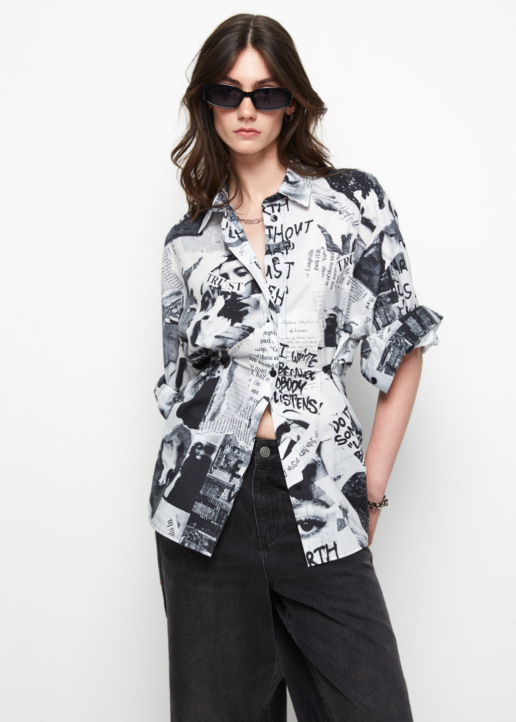 NEWSPAPER BUTTONED SIDE SHIRT - CPS Chaps Official Store