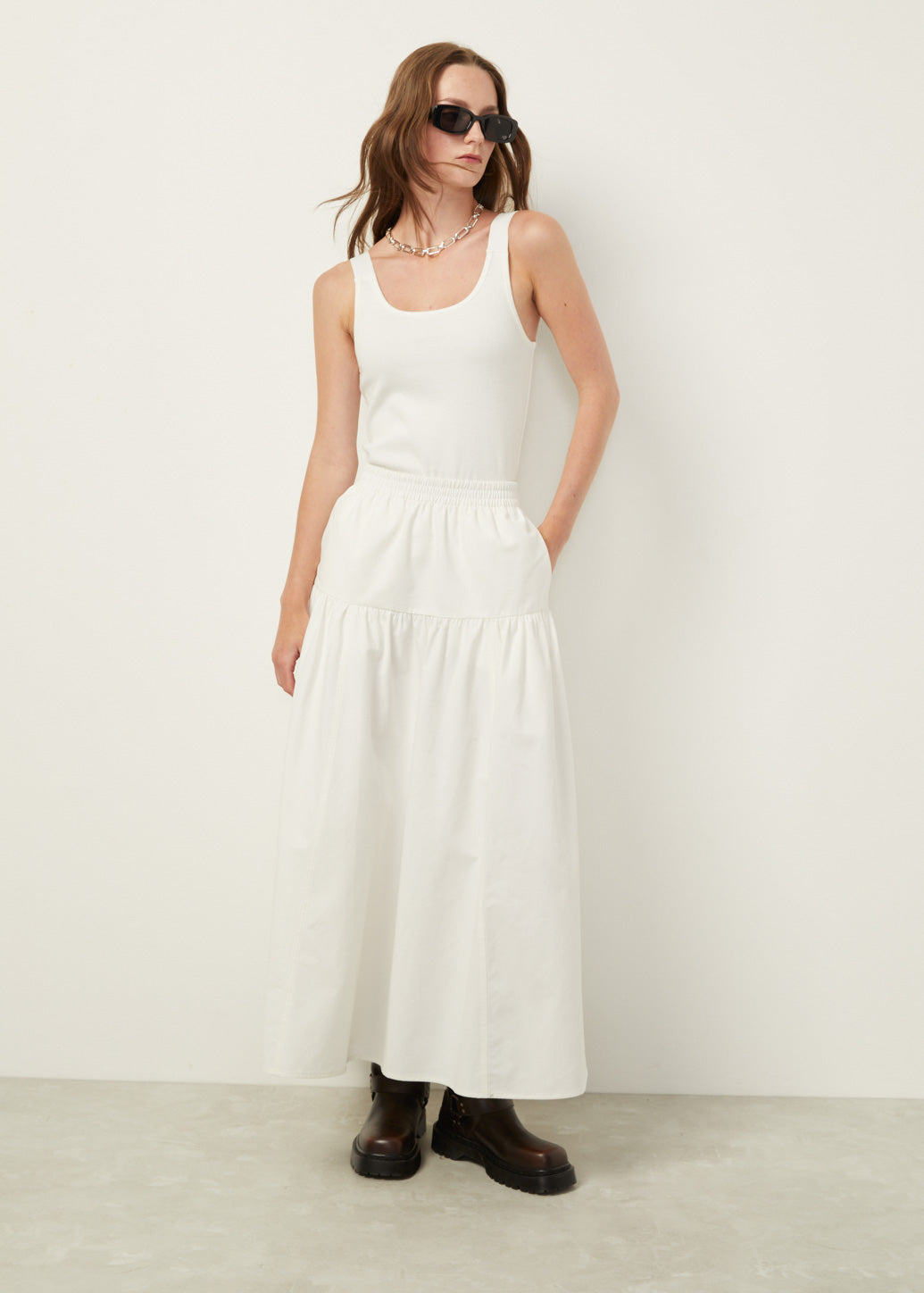 TWO MATERIAL STRAP TOP