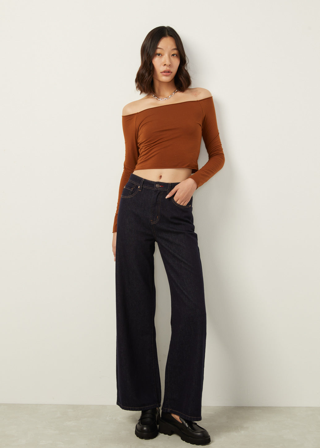 SOLID OFF SHOULDER LONG SLEEVE TOP