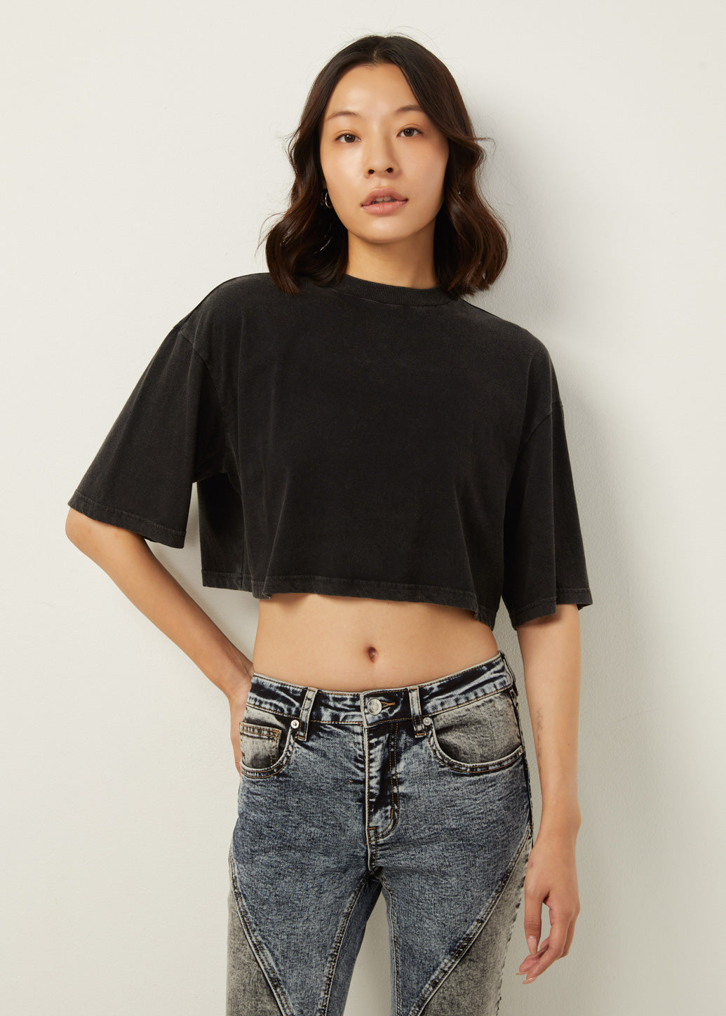 MOCK NECK WASHED TEE