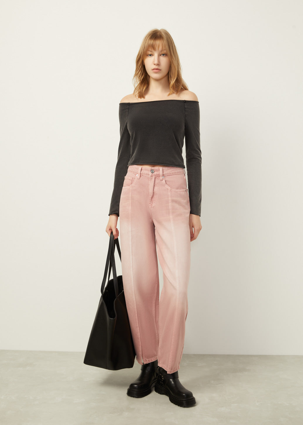 WASHED OFF SHOULDER LONG SLEEVE TOP