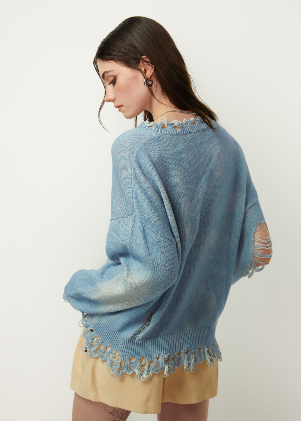 DISTRESSED KNIT SWEATER - CPS Chaps Official Store