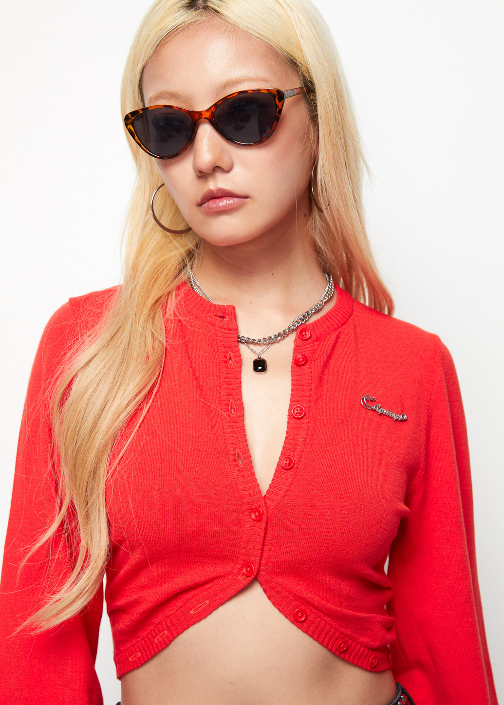 RED CROPPED CARDIGAN - CPS Chaps Official Store