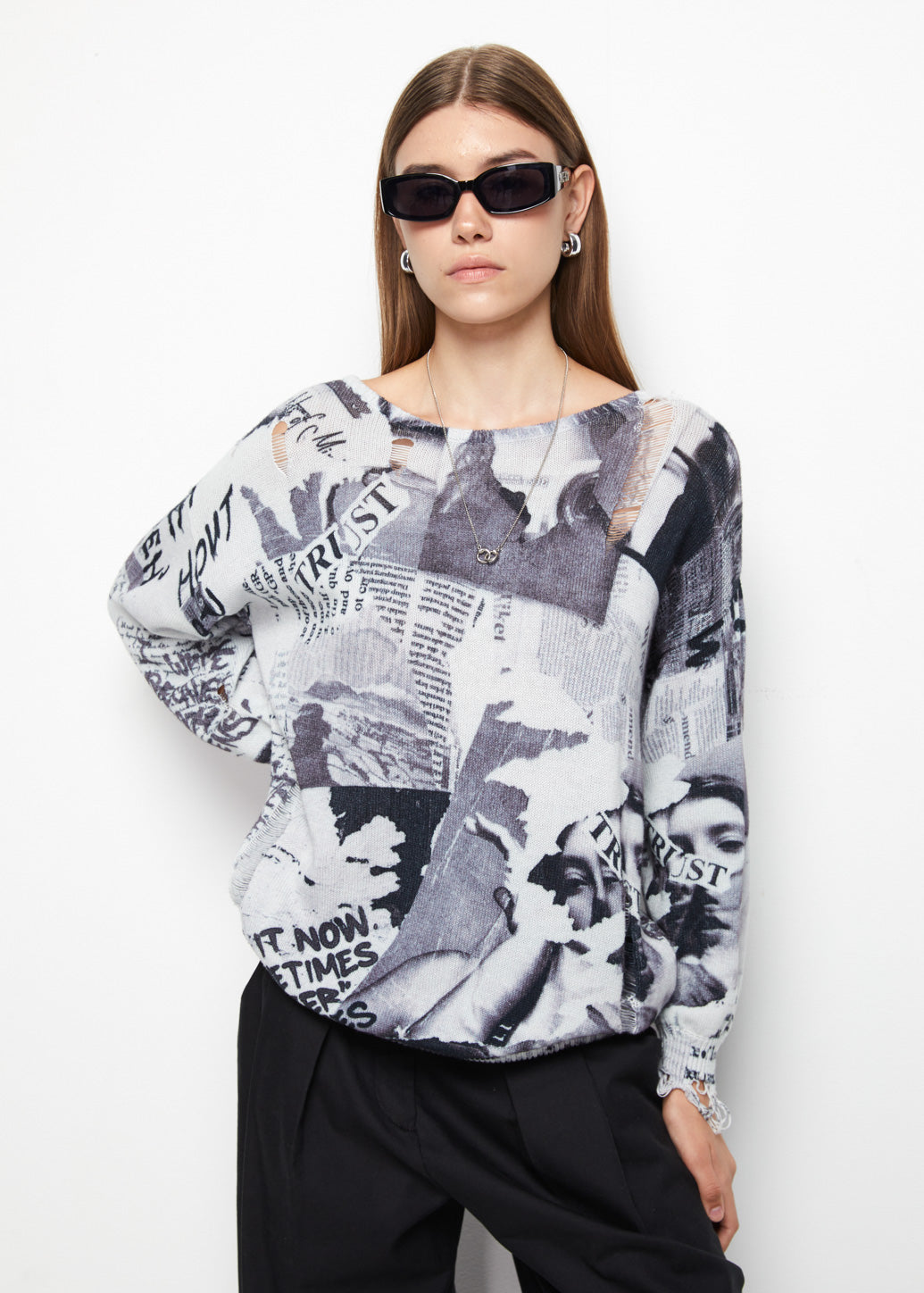 NEWSPAPER KNITTED PULLOVER - CPS Chaps Official Store