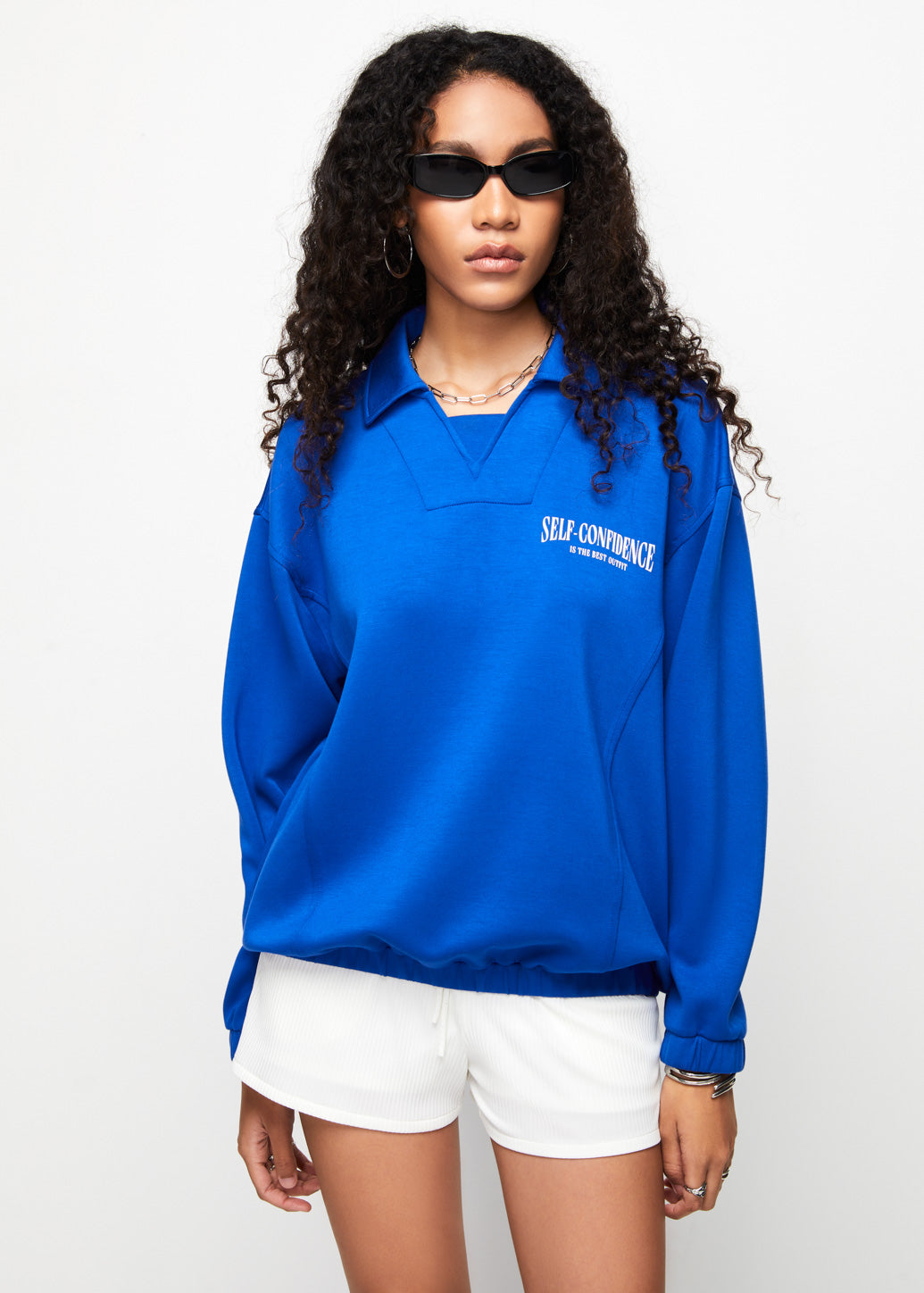 OVERSIZED OPEN COLLAR SWEATSHIRT