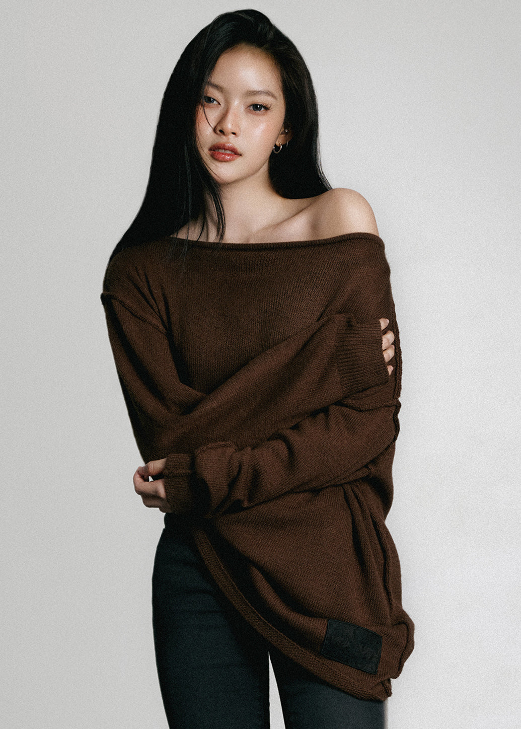 PIXXIE OVERSIZED OFF SHOULDER SWEATER