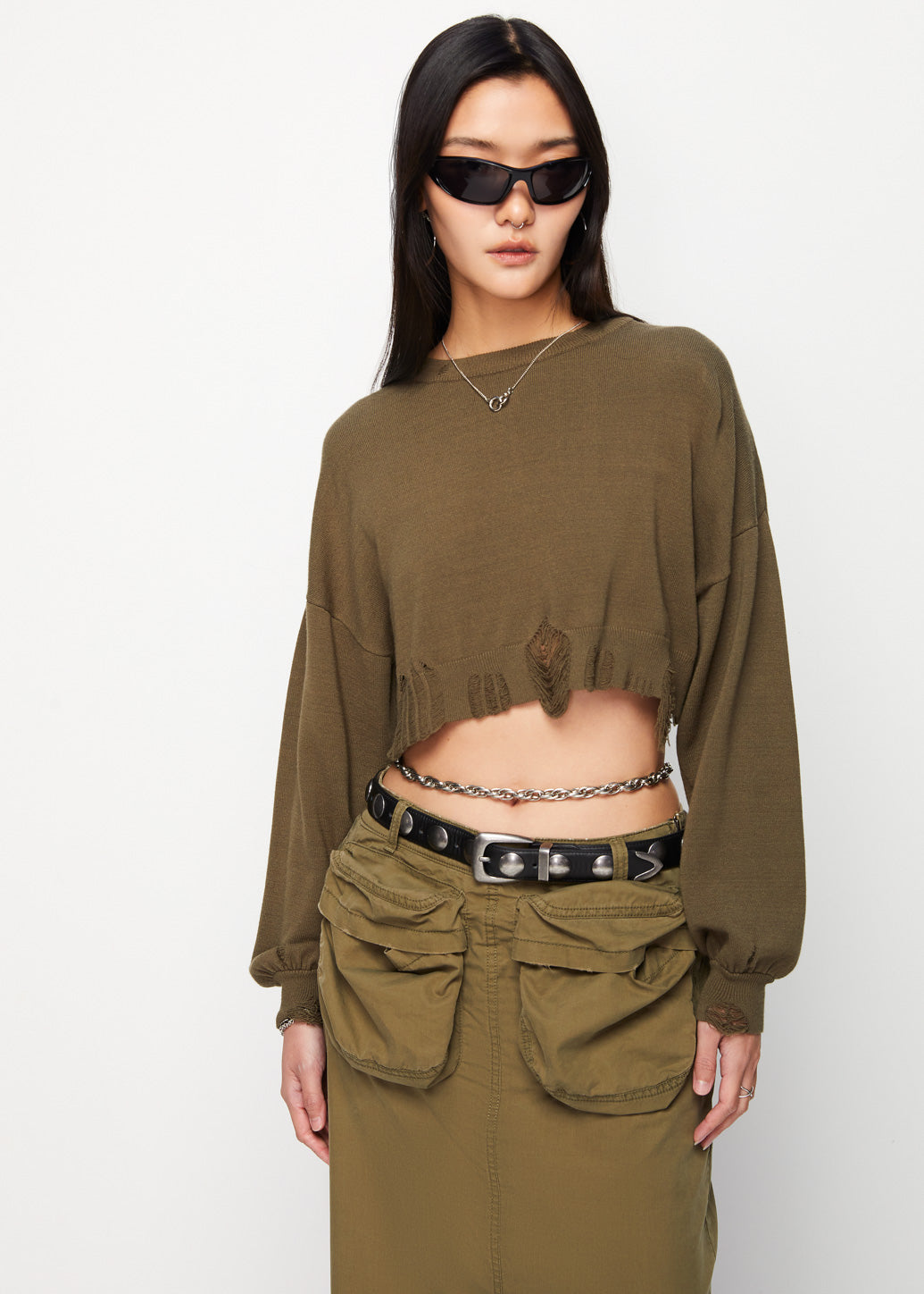 FRAYED CROPPED PULLOVER