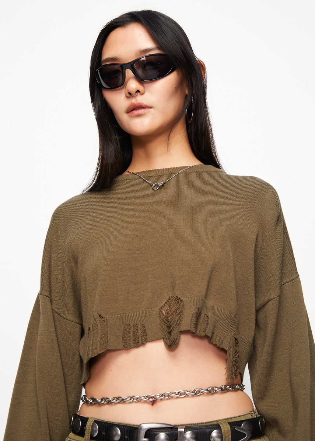 FRAYED CROPPED PULLOVER