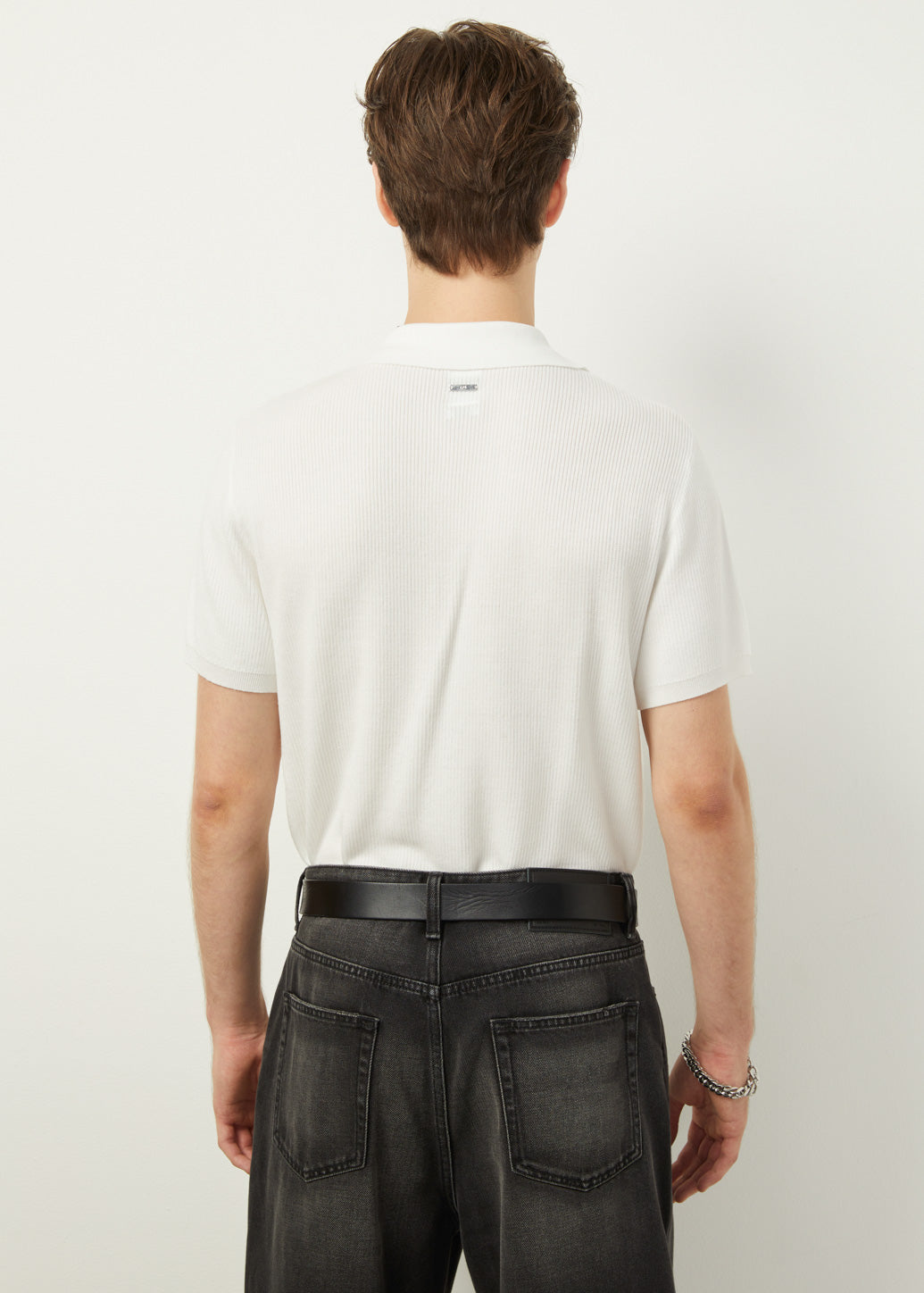 RIBBED OPEN COLLAR POLO