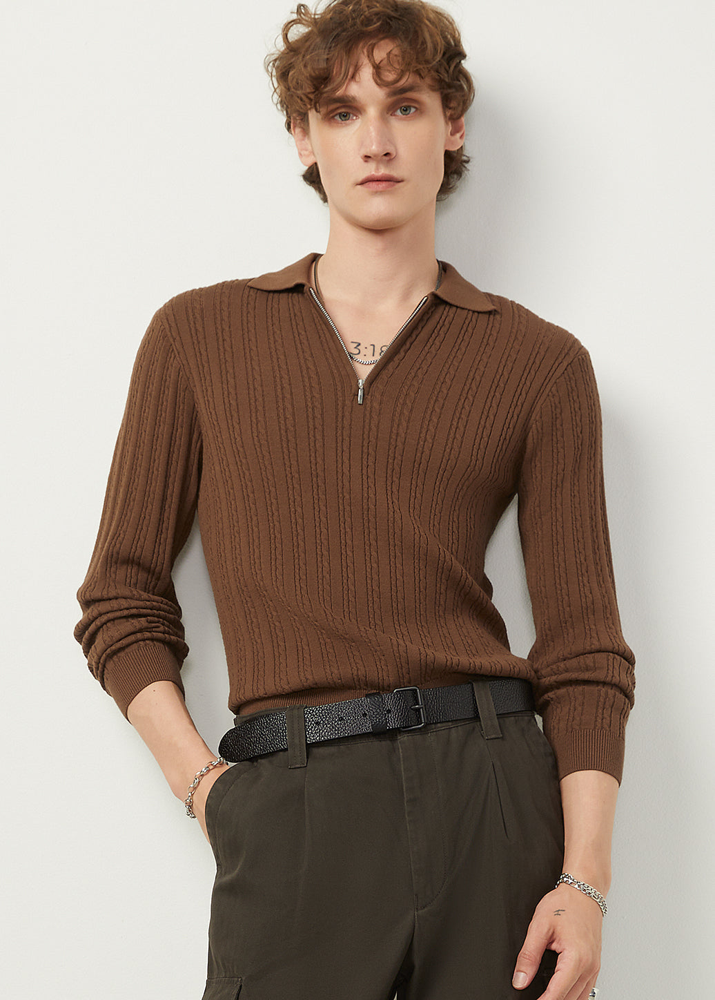 KNITTED ZIP UP POLO SHIRT
