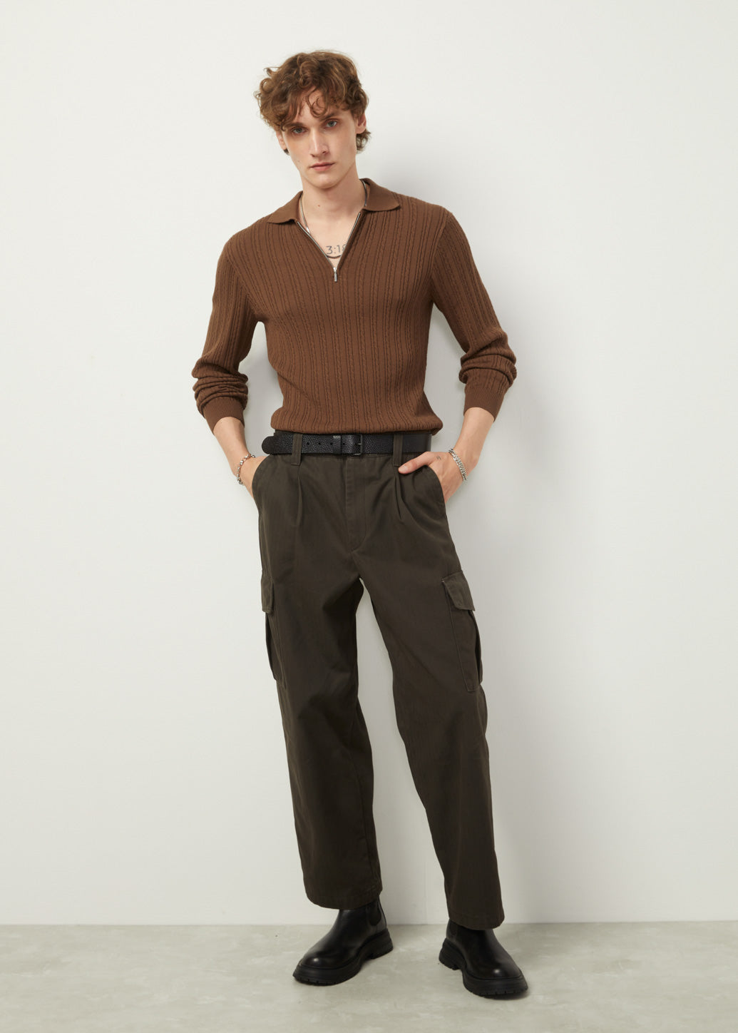 KNITTED ZIP UP POLO SHIRT