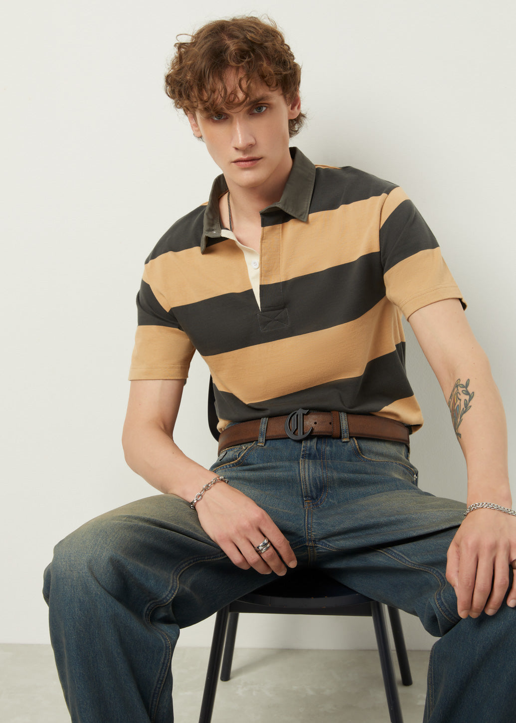 TERRY STRIPED LOOSE FIT POLO