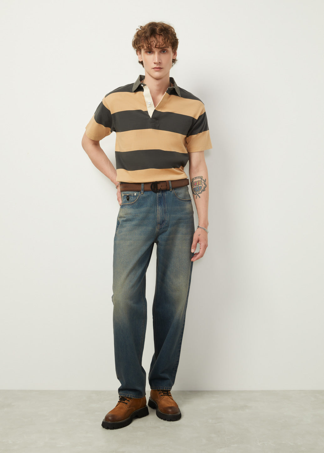 TERRY STRIPED LOOSE FIT POLO