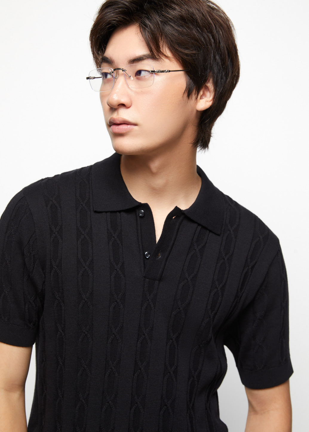 MODERN BLACK KNITTED POLO - CPS Chaps Official Store