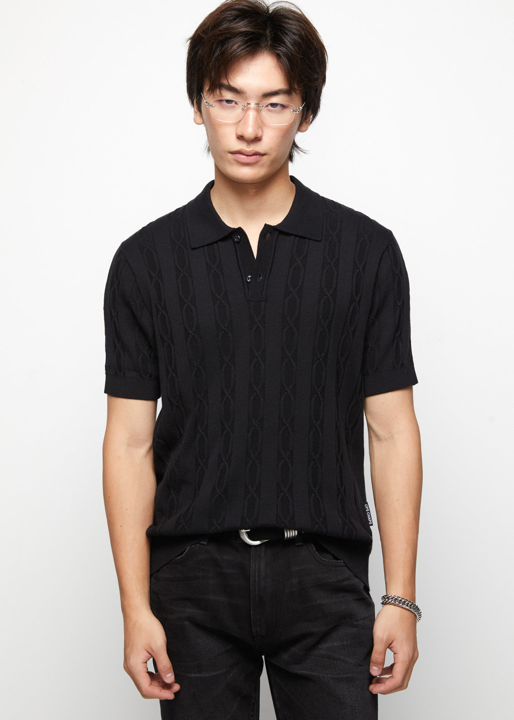 MODERN BLACK KNITTED POLO - CPS Chaps Official Store