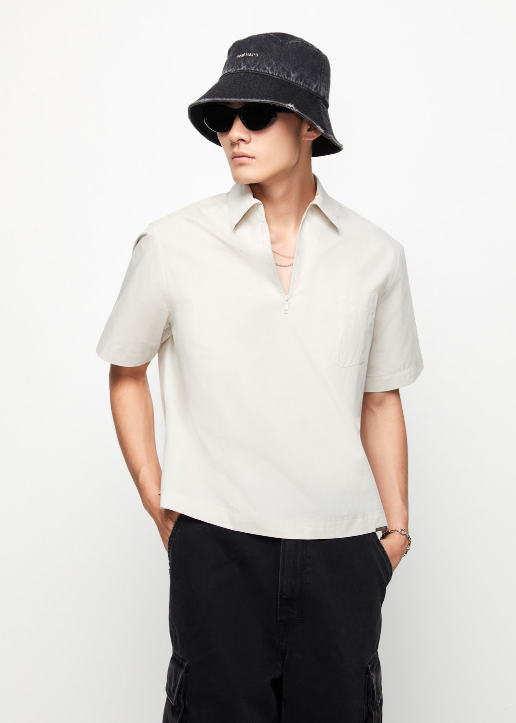 HALF-ZIP RELAXED FIT SHIRT