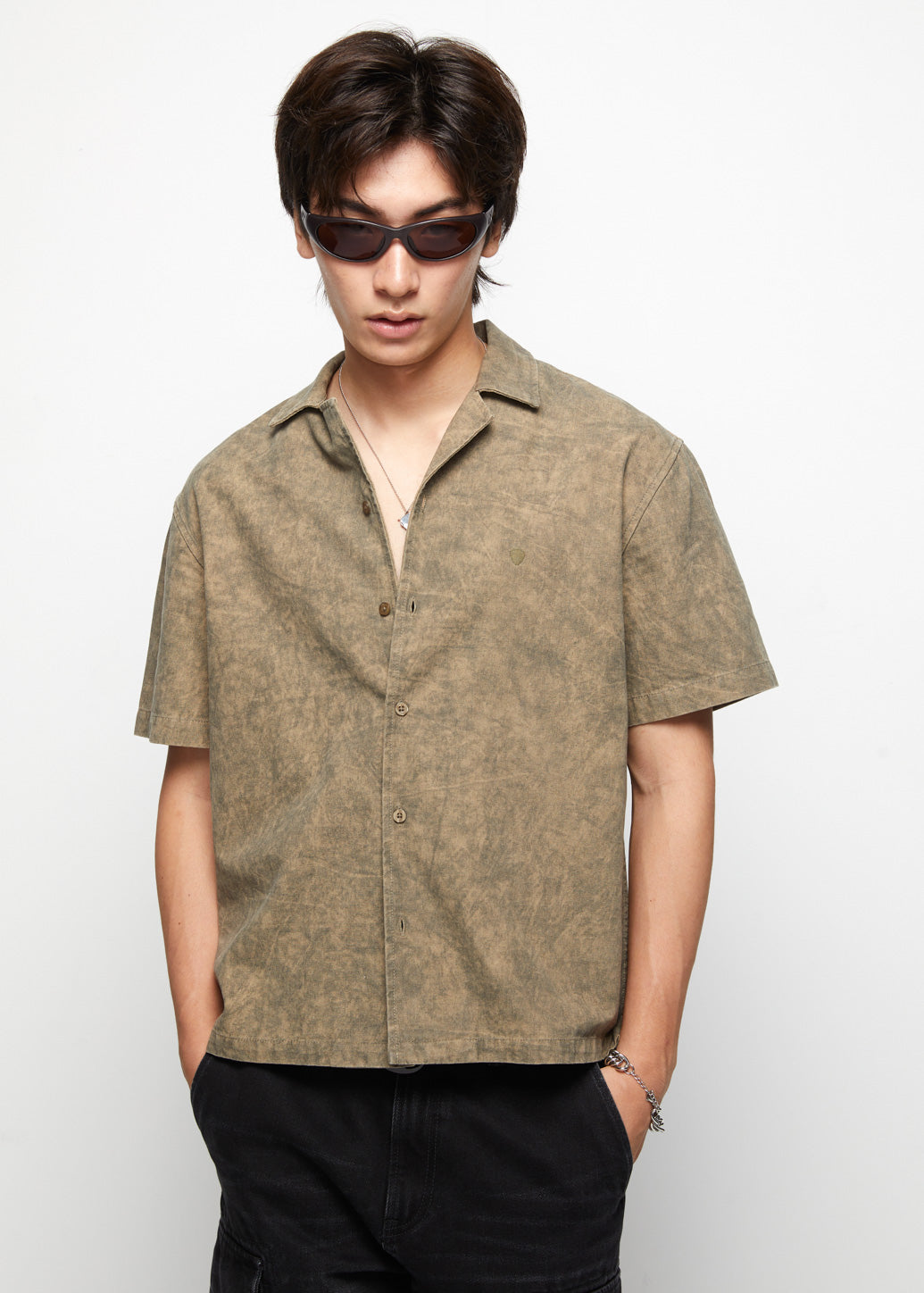 BLACK CAMP COLLAR SHIRT - CPS Chaps Official Store