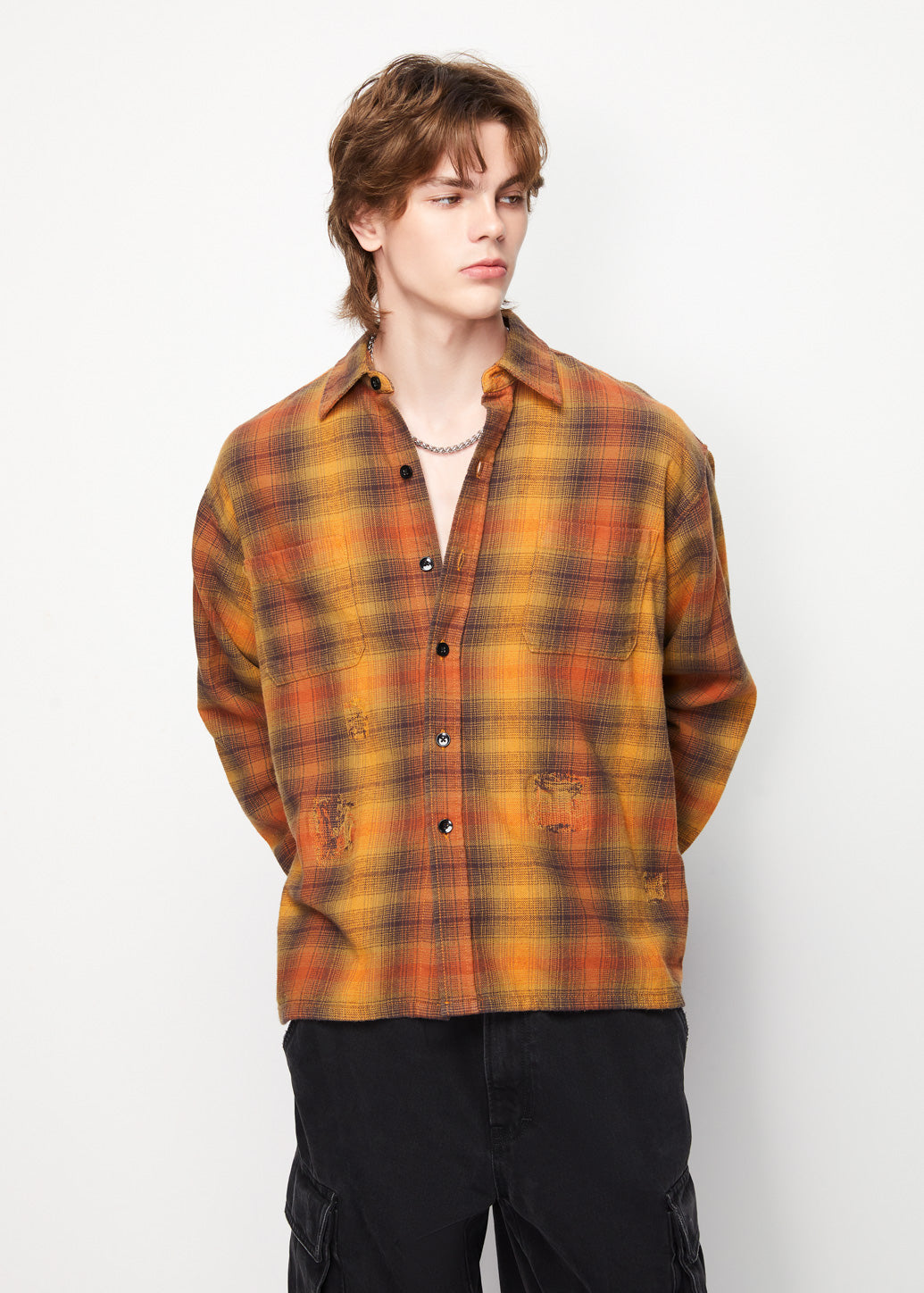 DISTRESSED CHECKERED SHIRT