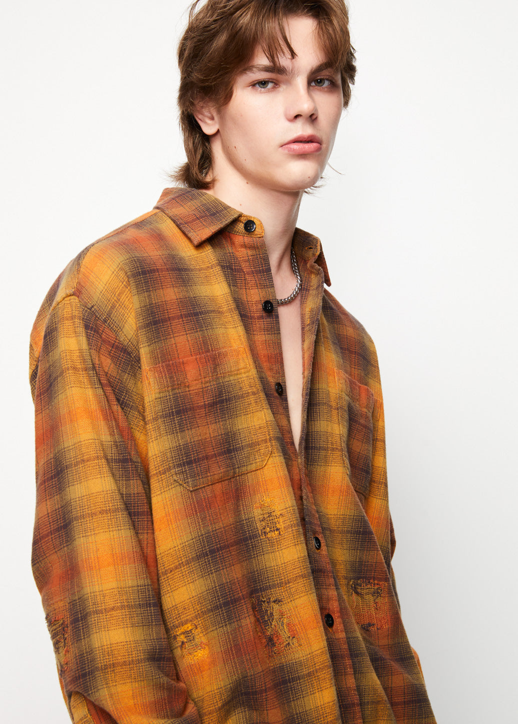 DISTRESSED CHECKERED SHIRT