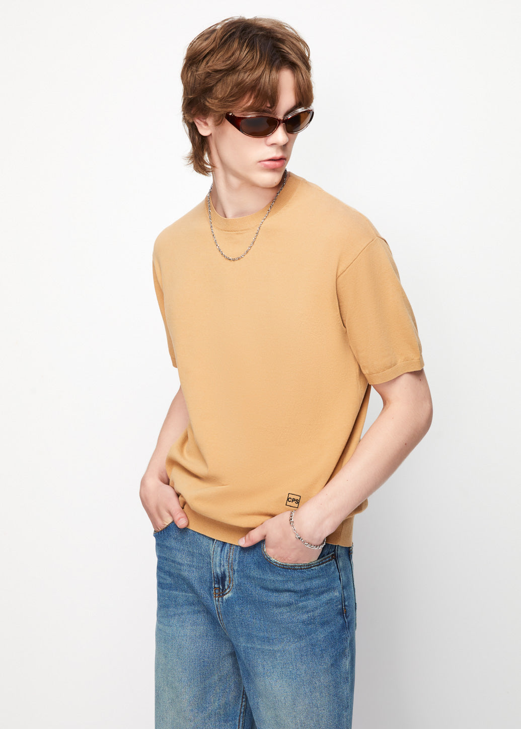 BEIGE KNITTED TEE