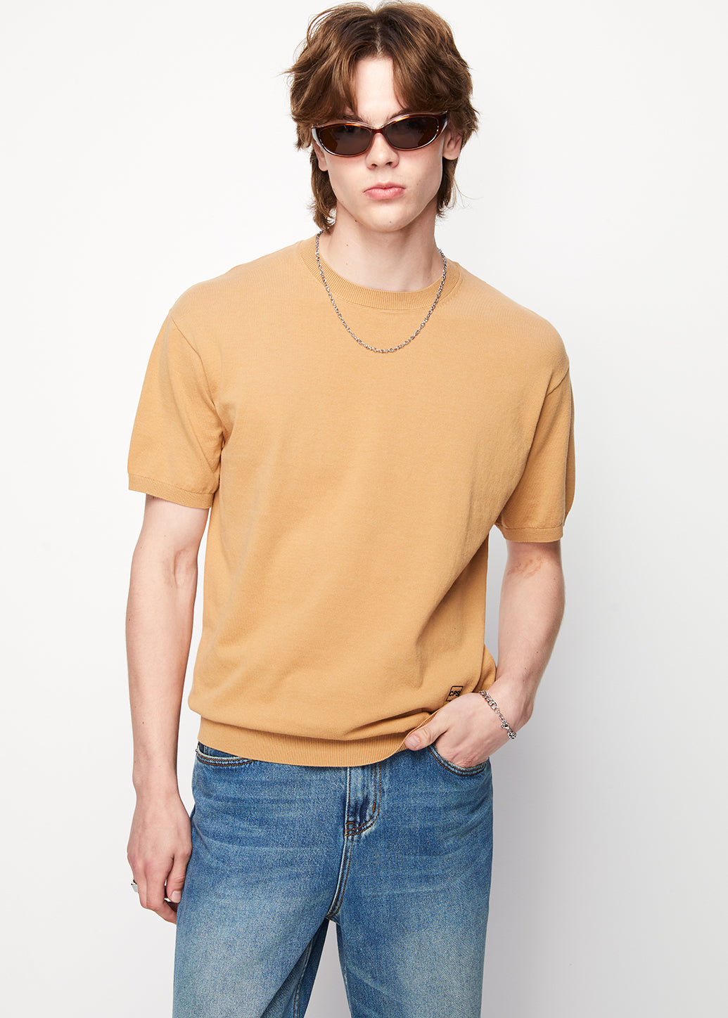 BEIGE KNITTED TEE