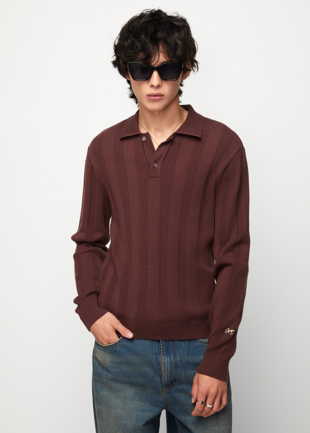 LONG SLEEVE KNITTED POLO