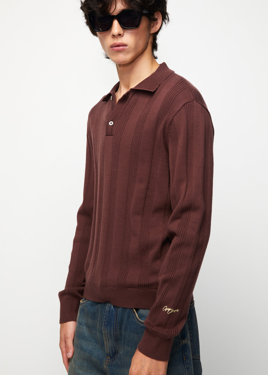 LONG SLEEVE KNITTED POLO